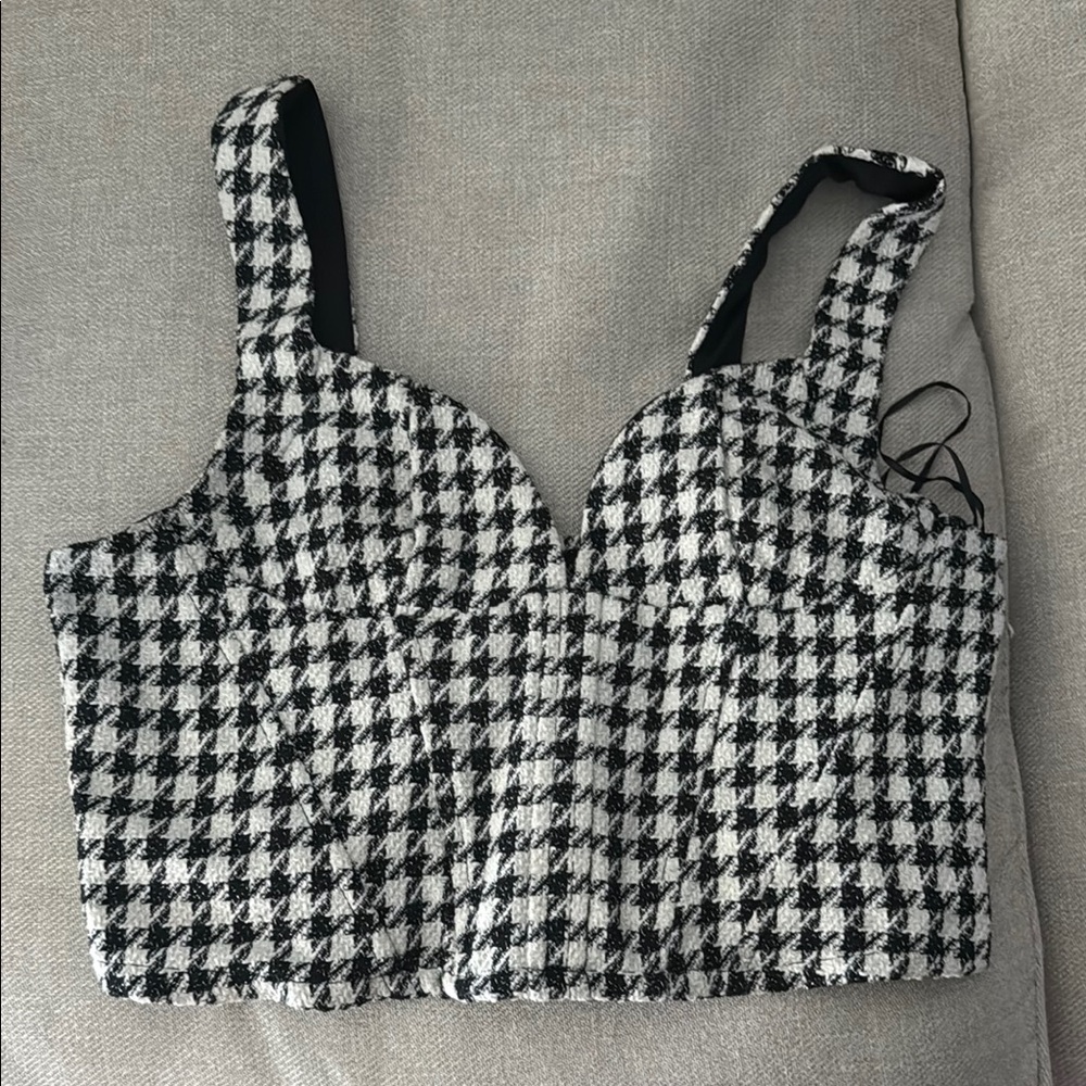 glam Black & White Houndstooth Crop Bustier Camisole